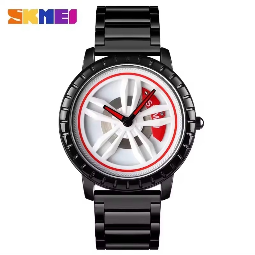 SKMEI 1634 Creative Car Wheel Rotating Quartz Mens Wristwatches Waterproof Sport